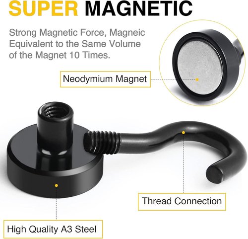 DIYMAG Magnetic Hooks - Heavy Duty 30lbs+ Garage & Kitchen Hooks | 60 Pack Black Magnets