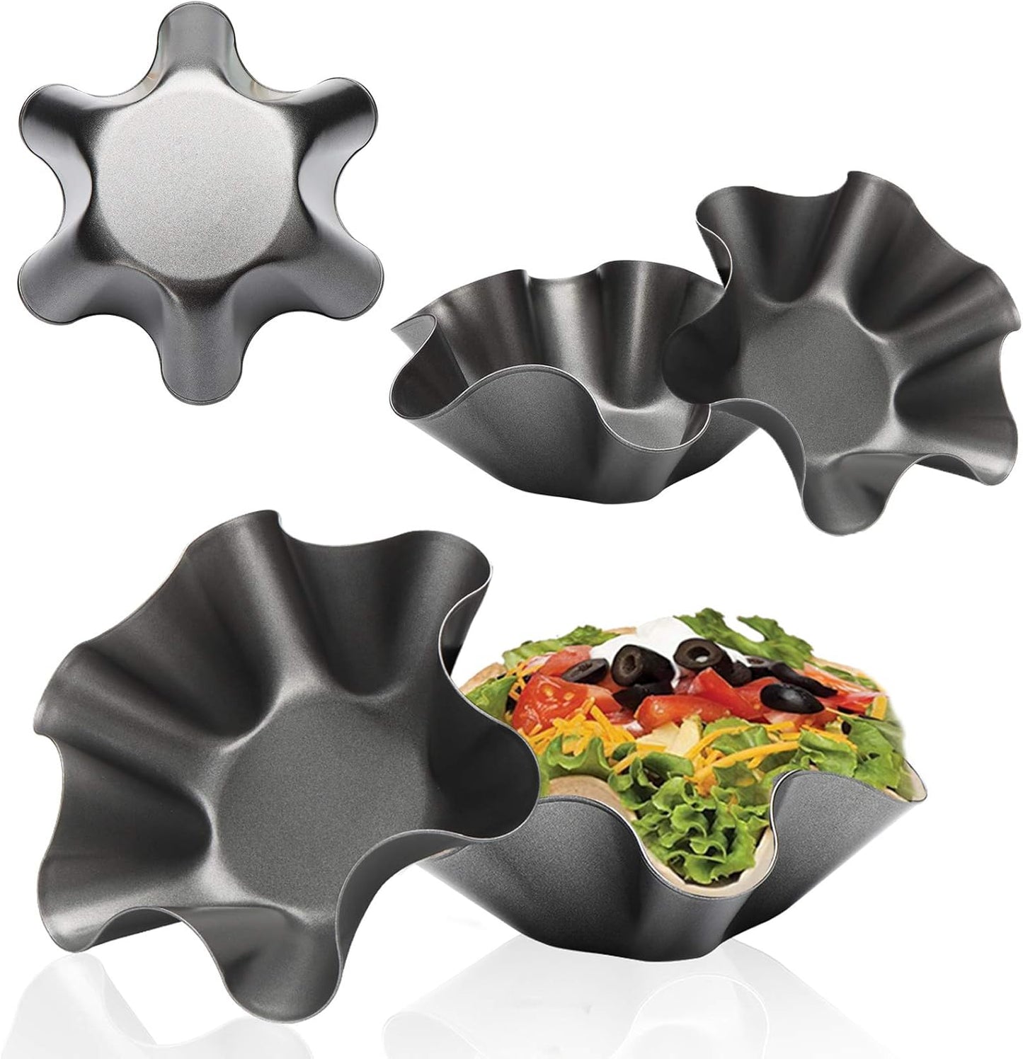 Skiennix Tortilla Pan Set - 6-Piece Non-Stick Carbon Steel Taco Bowl Makers | Black