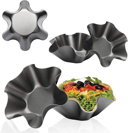 Skiennix Tortilla Pan Set - 6-Piece Non-Stick Carbon Steel Taco Bowl Makers | Black