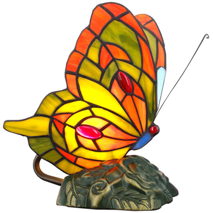 ZJART Small Tiffany Table lamp Stained Glass Butterfly Desk Lamp 7X5X9.8 Inch Accent Antique Light (Yellow Butterfly)