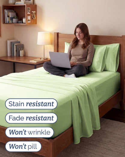 Skiennix Extra Deep Twin XL Sheet Set | 4-Piece Breathable Cooling Bedding - Soft, Wrinkle-Free Light Sage