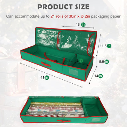 Regine Switzerland Christmas Wrapping Paper Organizer - Storage Bag with Interior Pockets, Fits 27 Rolls