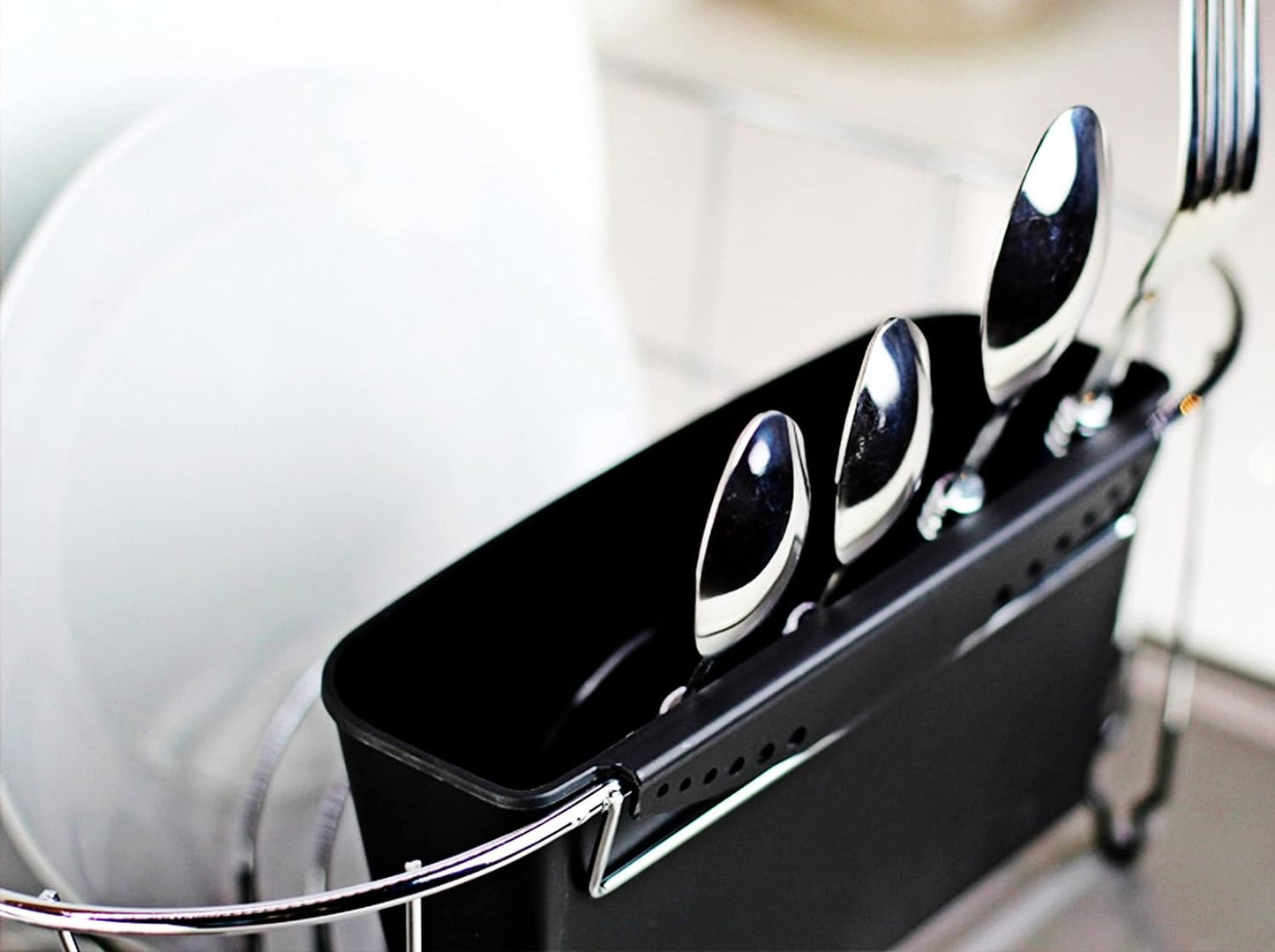 Neat-O Deluxe Chrome-Plated Steel Dish Drainer - Compact Design for Small Spaces | Black Finish