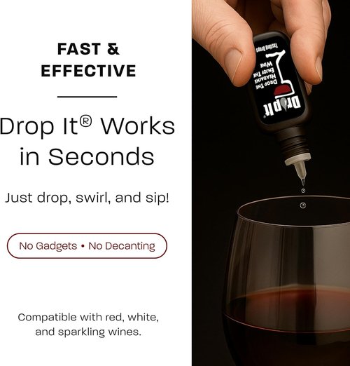 Drop It Wine Drops Original and For Tastings Combo Pack - Includes One 10mL Bottle of Each - Naturally Reduces Sulfites and Tannins in Red, White & Sparkling Wines - Portable & Easy to Use - USA Made
