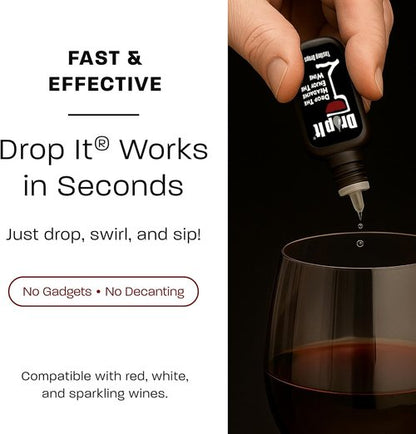 Drop It Wine Drops Original and For Tastings Combo Pack - Includes One 10mL Bottle of Each - Naturally Reduces Sulfites and Tannins in Red, White & Sparkling Wines - Portable & Easy to Use - USA Made