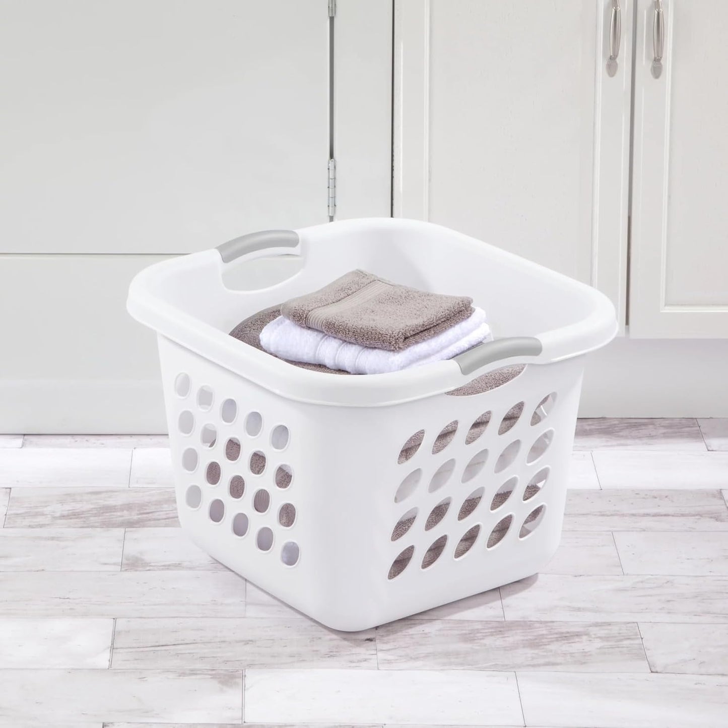 Skiennix Square Laundry Basket - Durable Plastic Hamper in White | 1.5 Bushel Capacity