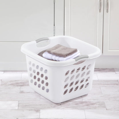 Skiennix Square Laundry Basket - Durable Plastic Hamper in White | 1.5 Bushel Capacity