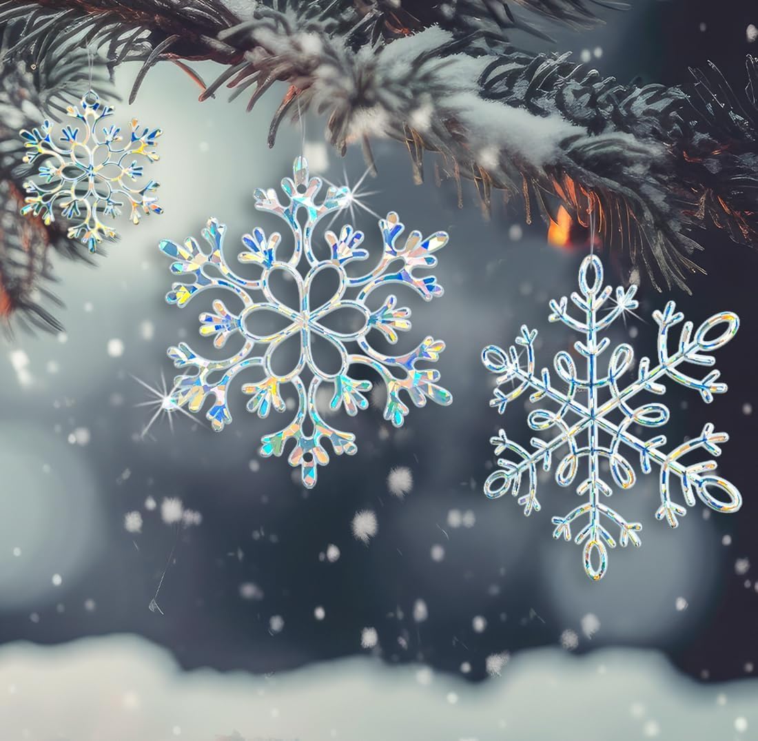 Skiennix Christmas Ornaments - 36 Pack Iridescent Snowflake Decorations for Holiday Parties