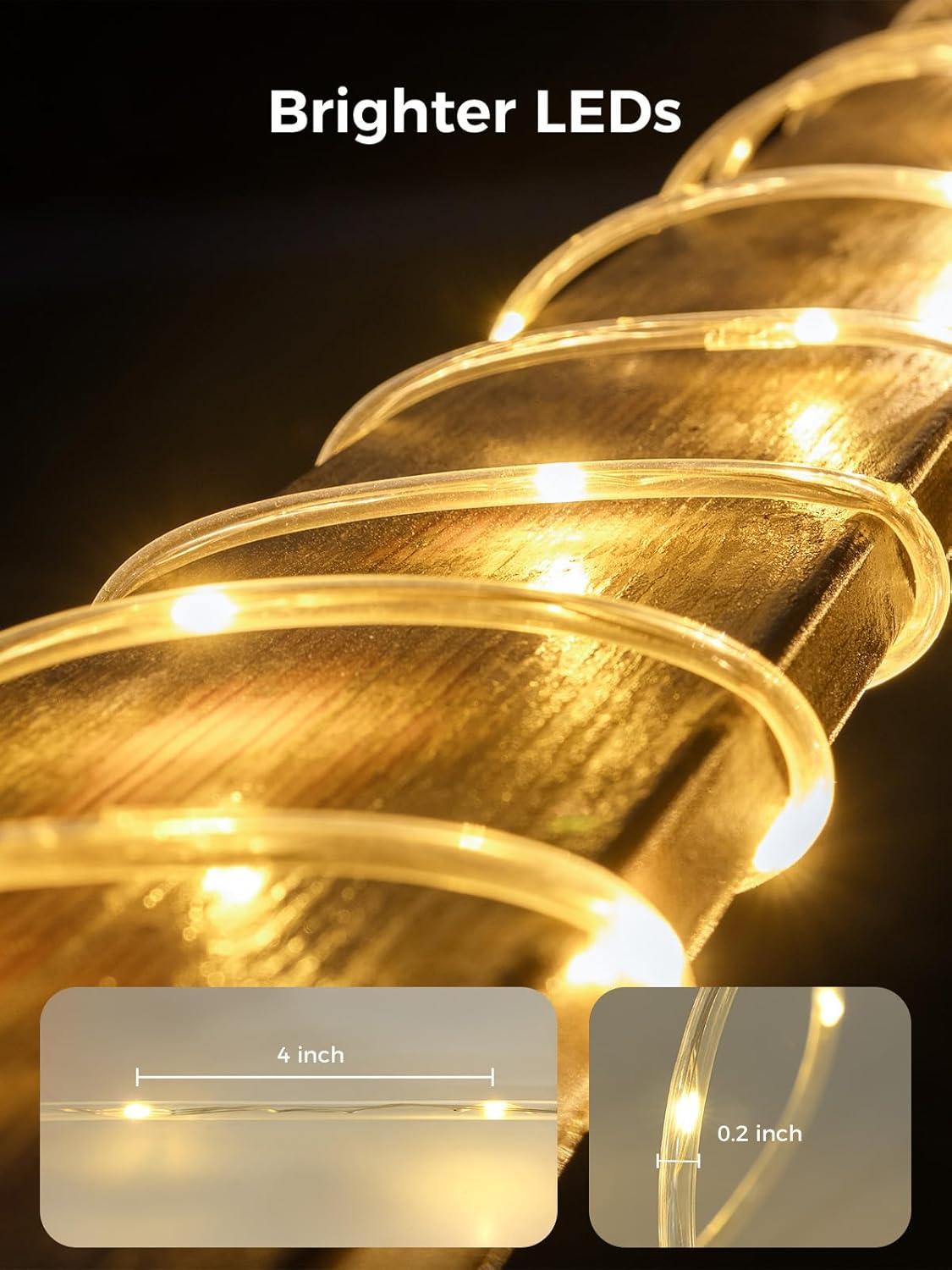 Skiennix Connectable Rope Lights - 66FT 200 LED Waterproof Tube Light | 8 Modes for Indoor/Outdoor Use, Warm White