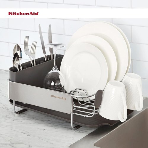 KitchenAid Dish Rack - Compact & Space-Saving Design with Removable Caddy | 16.06-Inch, Black