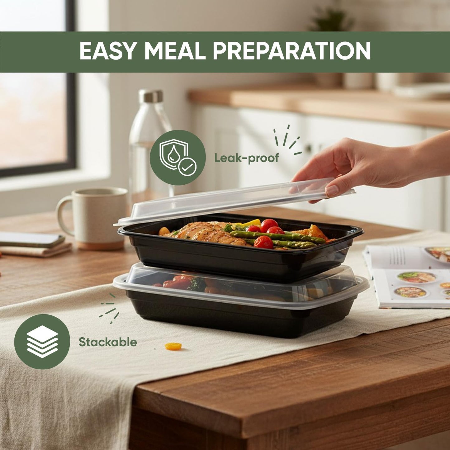 Skiennix 38 oz Meal Prep Containers - 50 Pack Reusable, BPA-Free, Leakproof & Stackable | Microwave & Dishwasher Safe