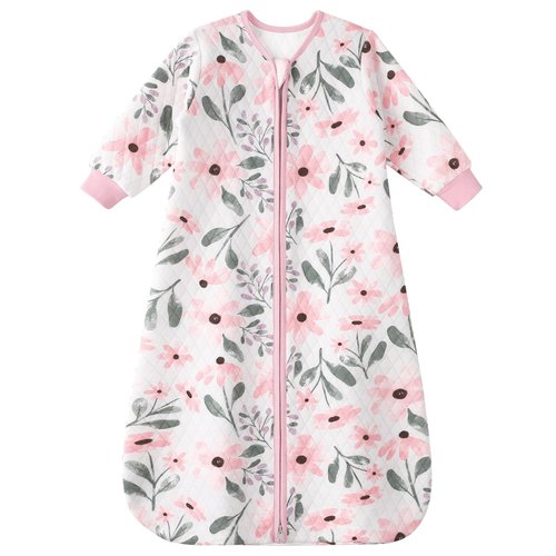 Yoofoss Baby Sleep Sack 6-12 Months 1.0 Tog Long Sleeve Sleep Sack Organic Cotton Wearable Blanket for Infants 2-Way Zipper Quilted Sleeping Sacks(Medium)