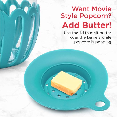 Ecolution Micro-Pop Microwave Popcorn Popper - 1.5-Quart BPA-Free Glass with 3-in-1 Lid | Teal