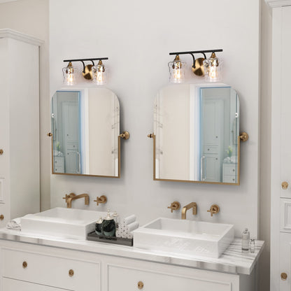 ZEVNI Bathroom Vanity Light, Black and Gold Vanity Light, 2-Light Bathroom Lights Over Mirror with Hammer Glass Shades