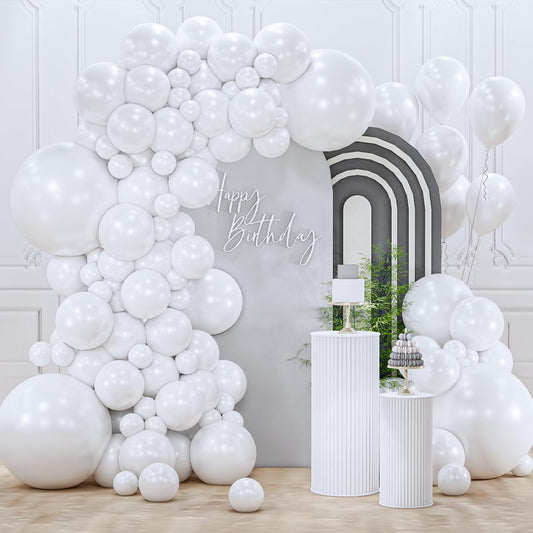 PartyWoo Pearl White Balloons - 155-Piece Metallic Latex Balloon Arch Kit for Weddings & Events | 5-12 Inch Sizes