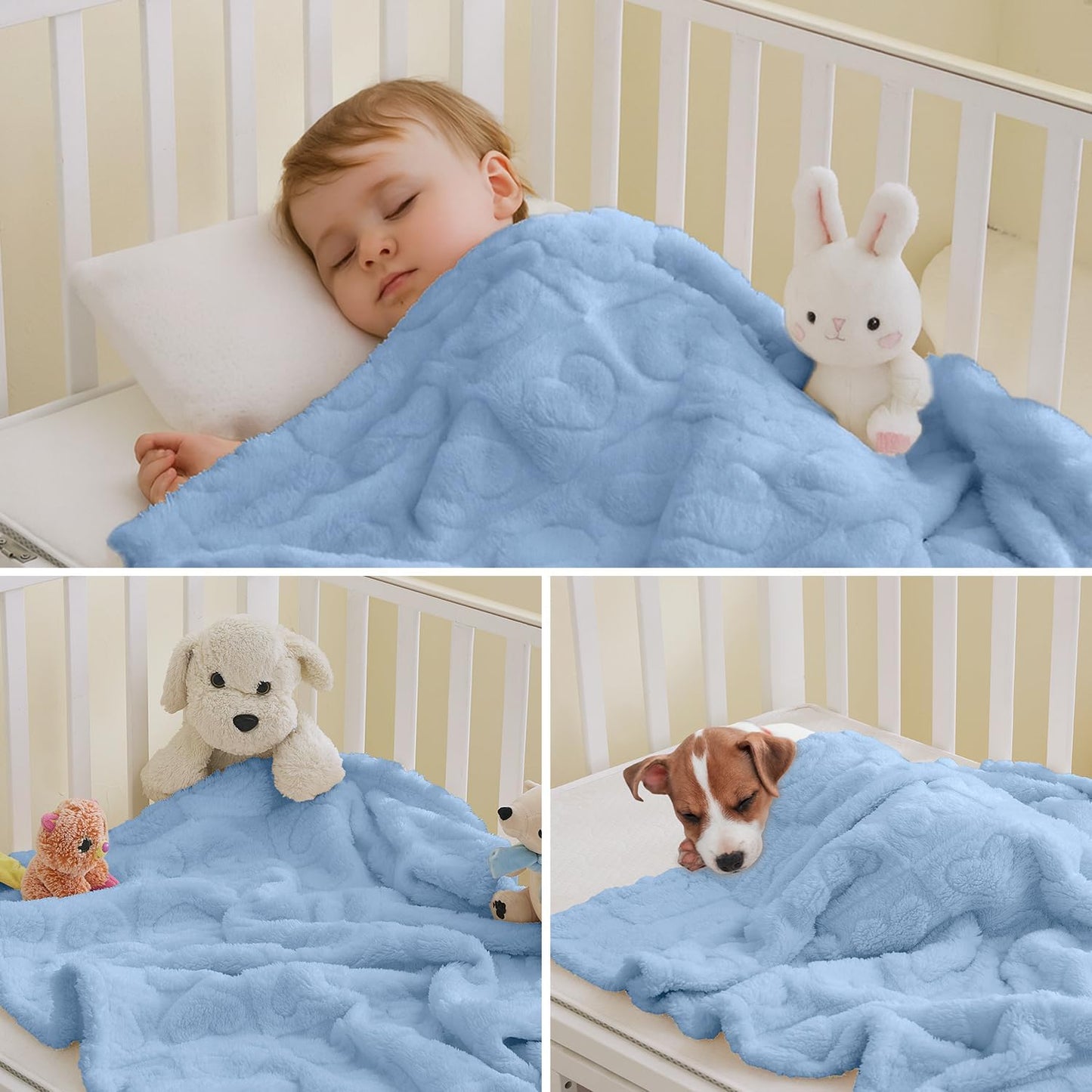 Skiennix Soft Cozy Fleece Baby Blanket - Fluffy Heart Checkered Pattern | Warm 30"x40" Light Blue Crib & Stroller Blanket for Newborns & Toddlers