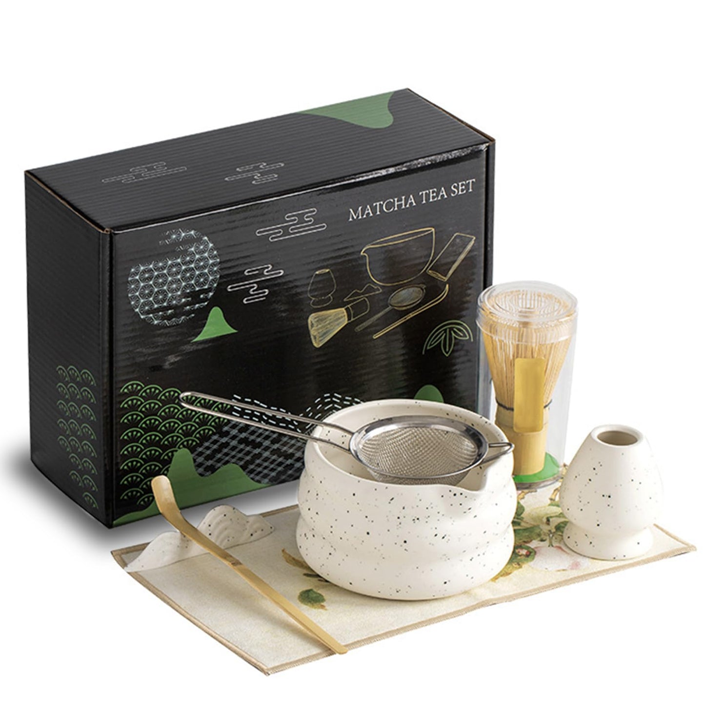 TOPCHANCES 7-Piece Elegant Matcha Kit: Bowl, Whisk, Scoop, Sifter, Towel - Perfect Set for Matcha Enthusiasts