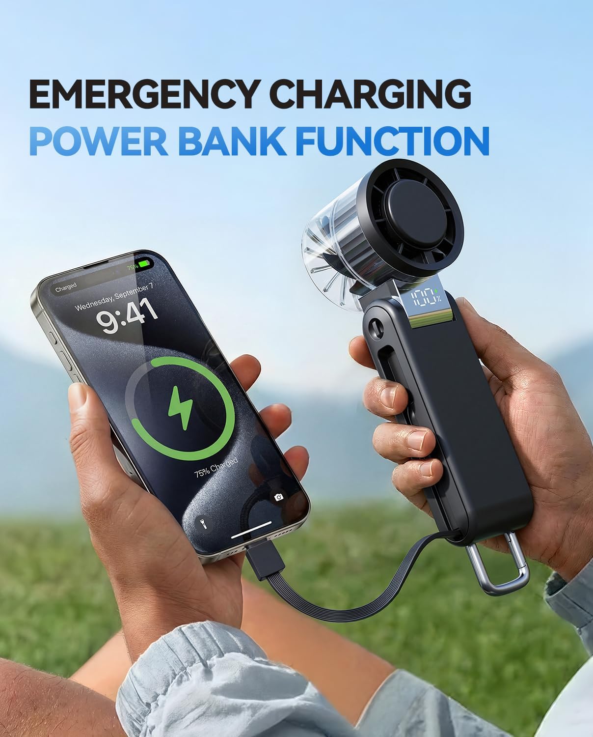Skiennix Portable Handheld Fan - 4000mAh Power Bank & 100-Speed Turbo Fan | Foldable for Travel & Camping