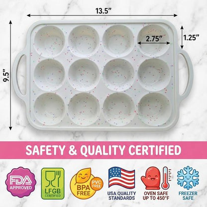 Bake Boss Silicone Muffin Pan - 2-Pack, Metal Reinforced, BPA-Free, 12-Cup Baking Tray