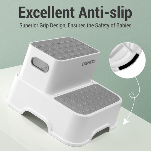 COOSEYA Toddler Step Stool - No-Slip Double Stairs for Bathroom & Potty Training | 2-Pack