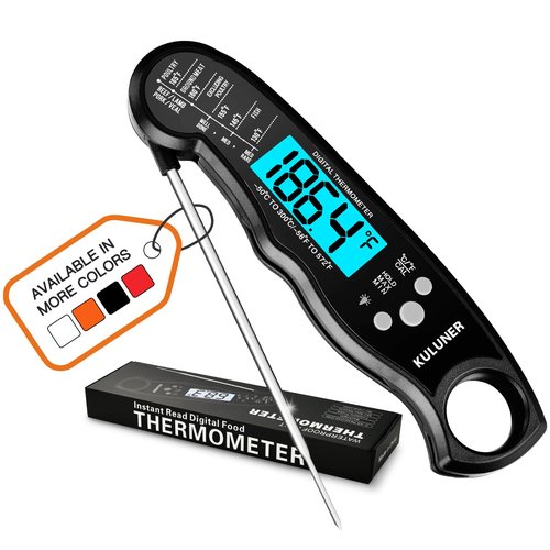 KULUNER TP-01 Waterproof Digital Meat Thermometer - Instant Read with 4.6" Folding Probe & Backlight (Black)