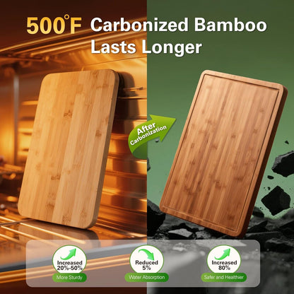 Zarler Bamboo Cutting Boards - Durable Wooden Chopping Board Set with Juice Grooves | XL Size Ideal for Meal Prep