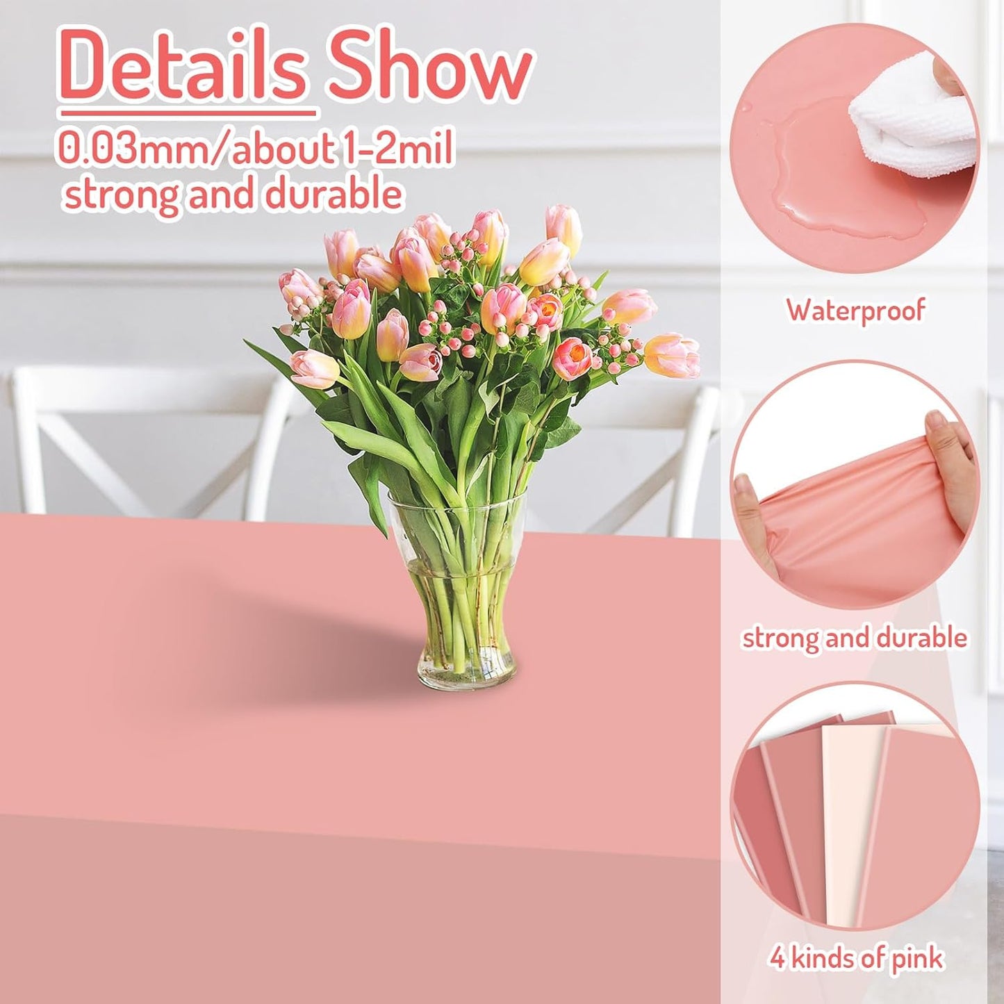 Whaline 16Pcs Pink Plastic Tablecloth Set - Waterproof Rectangle Covers for Parties | 54 x 108 Inch