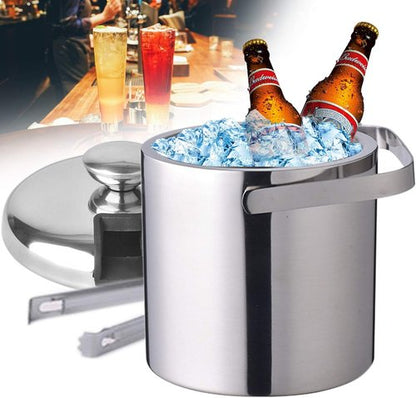 1.3L Stainless Steel Ice Bucket - Double Wall Insulated w/Lid & Scoop, Keeps Ice Cold for Hours (Perfect for Wine, Champagne, Cocktails)