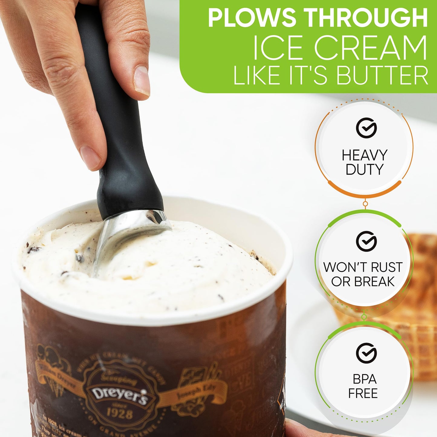 Spring Chef Stainless Steel Can Opener with Smooth Edge & Heavy Duty Professional Ice Cream Scoop - 2 Product Bundle - Black