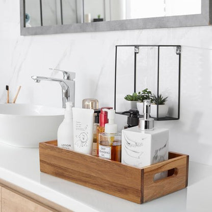ALELION Acacia Wood Bathroom Storage Basket - Stylish Toilet Paper Holder with Handle | Small Organizer for Kitchen, Pantry, or Laundry Room