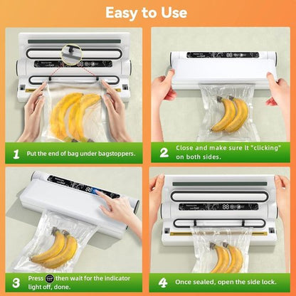 Food Vacuum Sealer Machine - 75KPA Compact Design with LED Indicator & 20 Vacuum Bags | Dry/Wet Modes