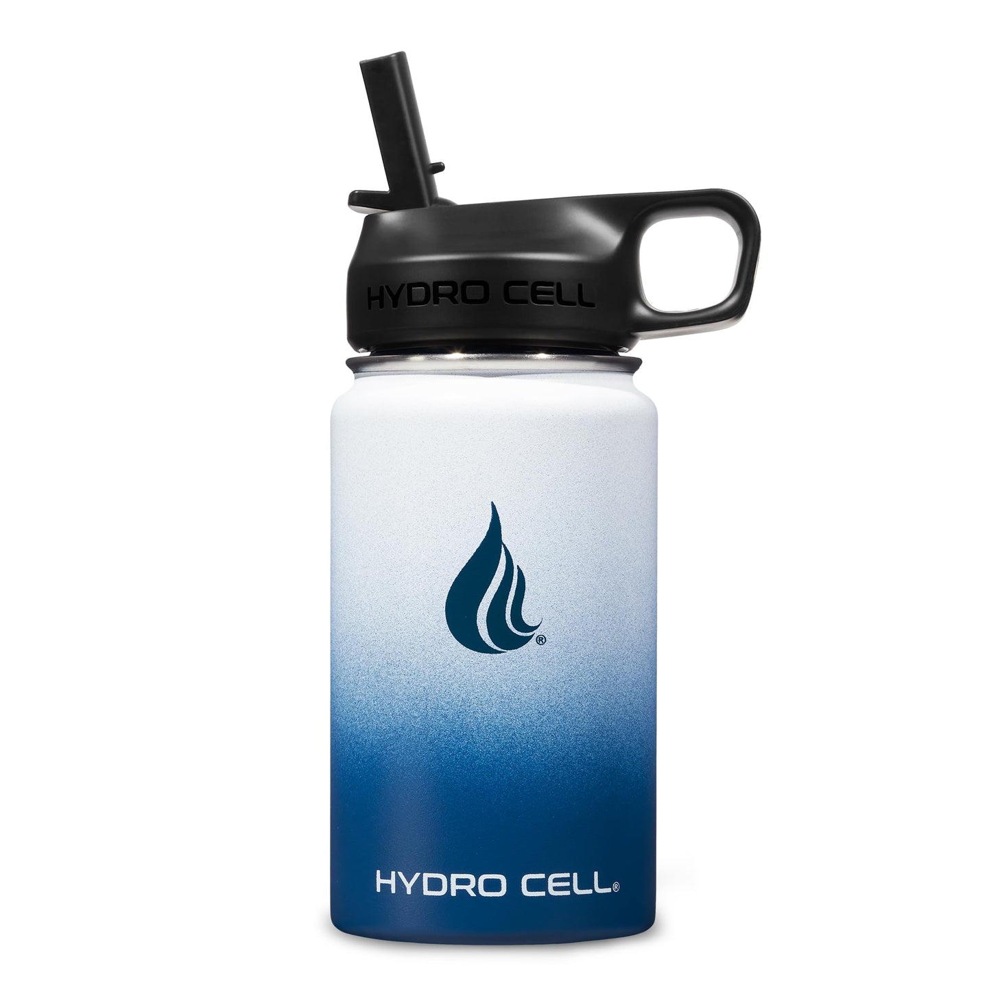 HYDRO CELL Stainless Steel Insulated Water Bottle with Straw - For Cold & Hot Drinks - Metal Vacuum Flask with Screw Cap and Modern Leakproof Sport Thermos for Kids & Adults (Navy/White 14oz)