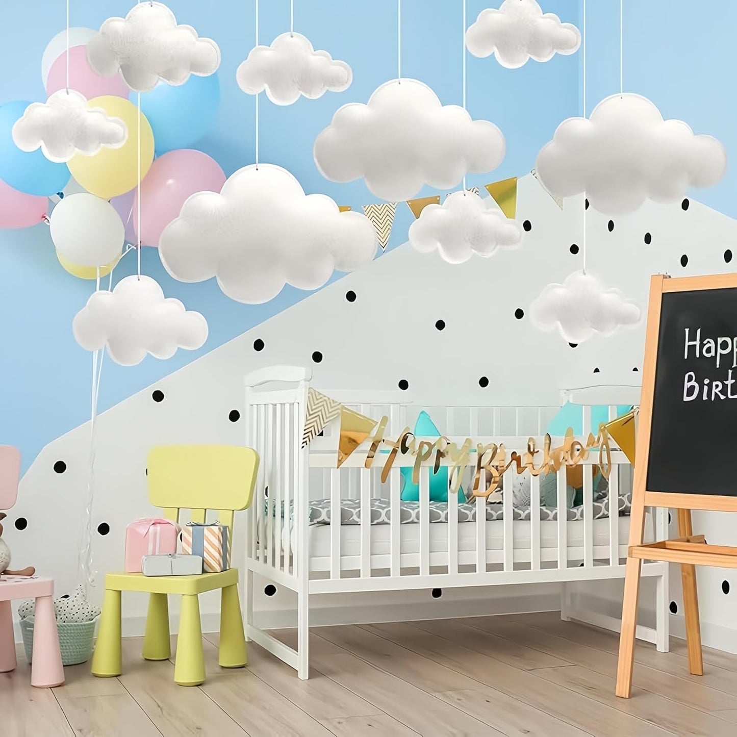 Skiennix 3D Cloud Decorations - Felt White Hanging Clouds for Nursery, Baby Shower & Party Decor | 10 Pcs