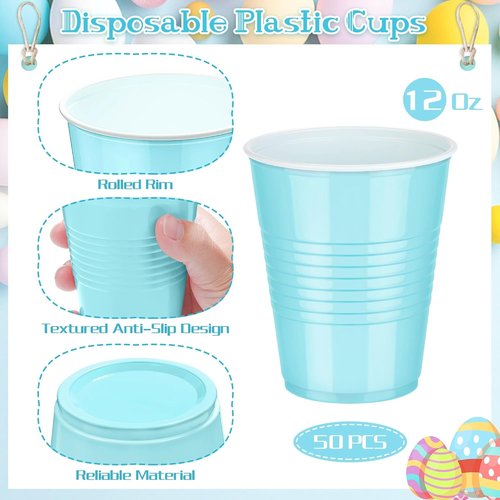 Kochorie 12 Ounce Disposable Plastic Cups - 50 Pack Pastel Rainbow Party Cups for Events & Celebrations