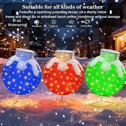 3 Pcs 28 inches Outdoor Christmas Ornaments, Lighted Pop Up Ball