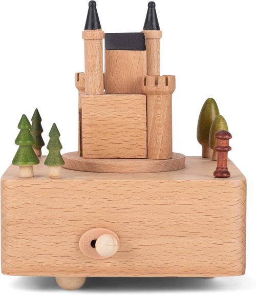 Cottage Garden | Castle Car Woodgrain 6-Inch Beech Wind-Up Musical Figurine - Charming Gift Idea