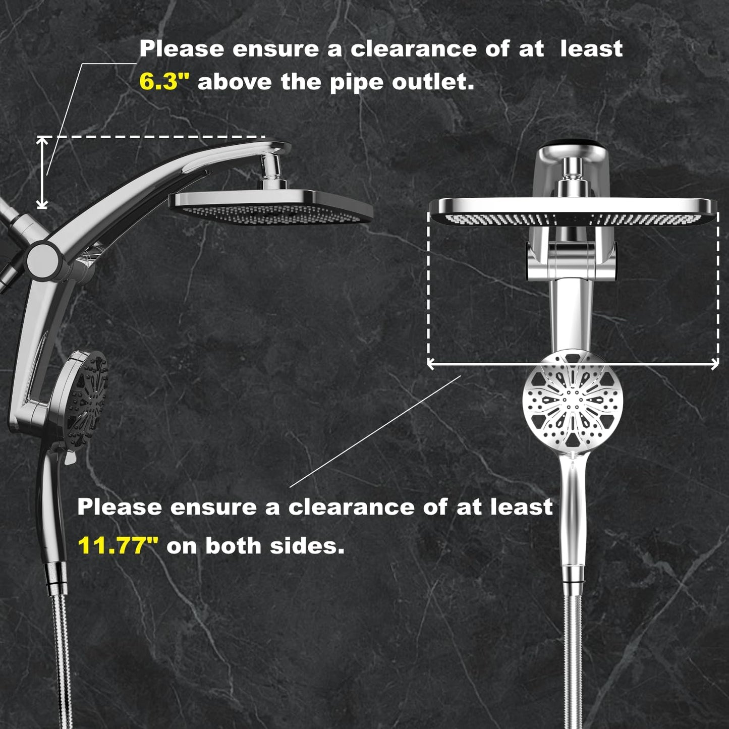 Rain Shower Head with Handheld High Pressure rainfall Shower Heads with Handheld Spray Combo Adjustable one-piece stand daul shower head Built-in Magnetic Docking and Power Jets-silver