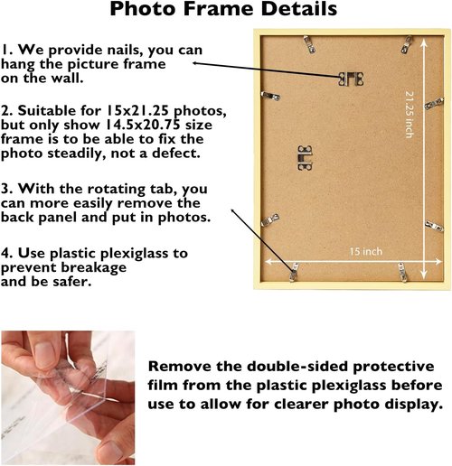 JCJMY Gold Puzzle Frame - 15x21.25 Wall Hanging Picture Frame with Shatter Resistant Plexiglass