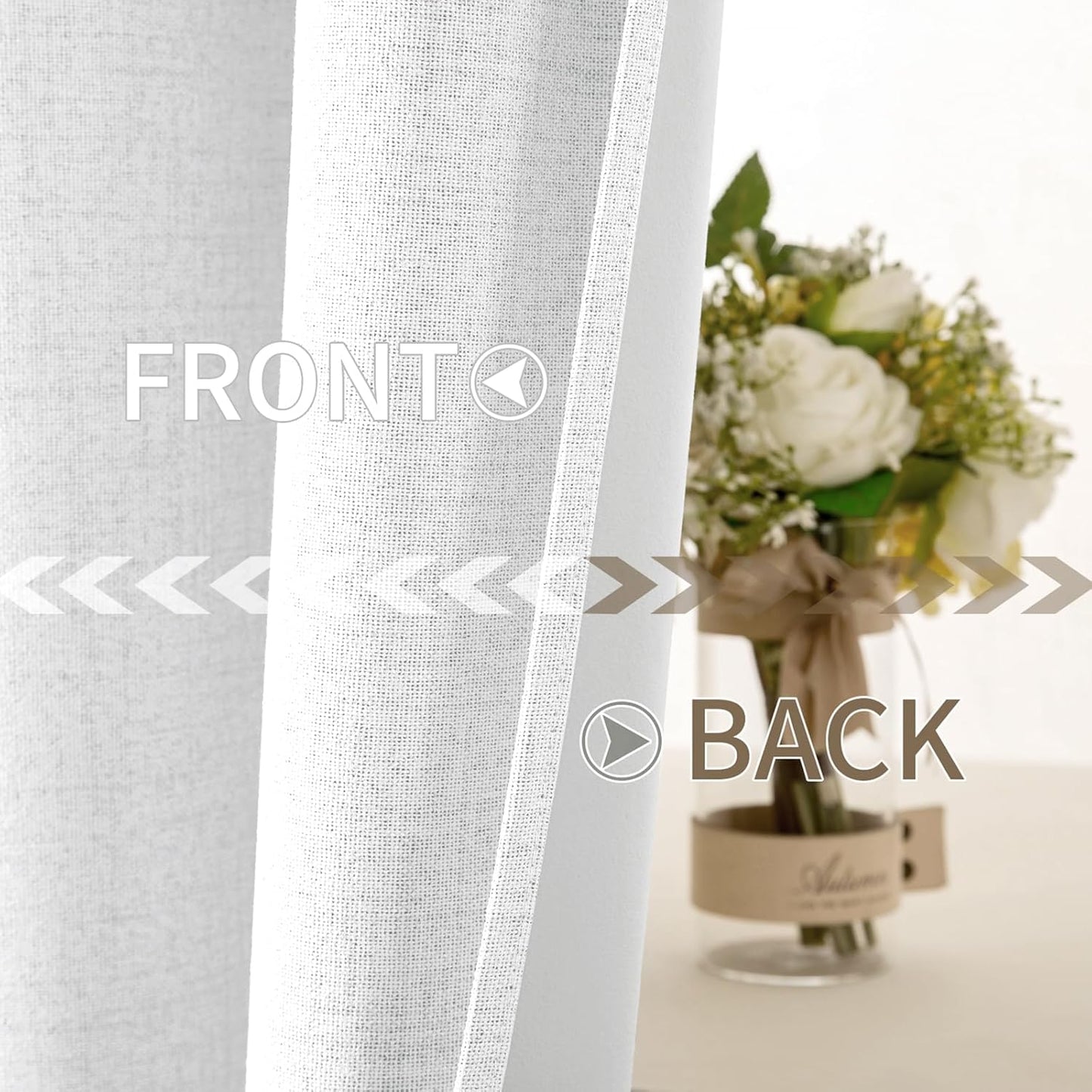 MIULEE 100% Blackout Linen Textured Curtains - Solid Thermal Insulated Bright White | 52 x 96 Inch (2 Panels) for Luxury Bedroom & Living Room Decor