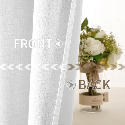 MIULEE Blackout Linen Textured Curtains - Thermal Insulated Room Darkening Drapes | Bright White, 52 x 84 Inch (2 Panels)