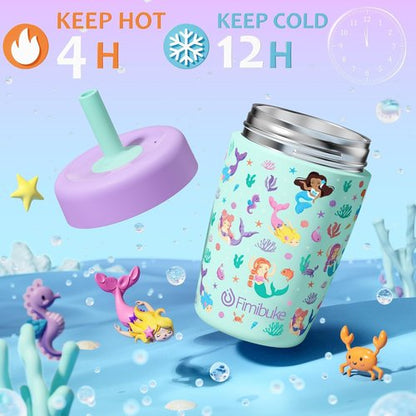 Fimibuke Kids Spill-Proof Sippy Cups - 12 OZ Insulated Stainless Steel Tumbler Set | BPA-Free, 2 Pack