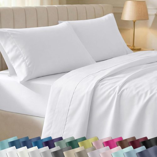 California Design Den Twin Sheet Set - 100% Cotton, 400 Thread Count, Silky Smooth & Breathable - White