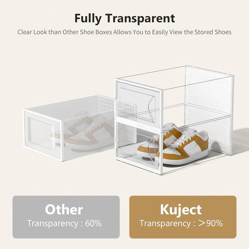 Kuject Shoe Storage Box - Large Crystal Clear Stackable Organizer | Space-Saving 12 Pack for Closet & Entryway