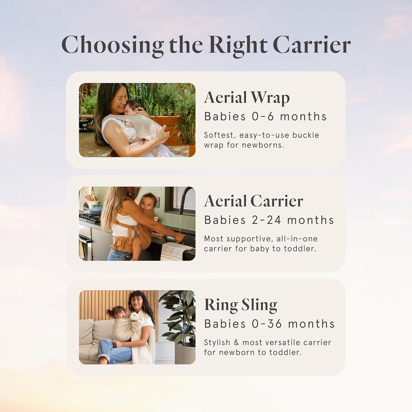 WildBird Newborn Baby Carrier - Aerial Buckle Wrap with Soft Fabric & Head Support | 0-6 Months, Sparrow