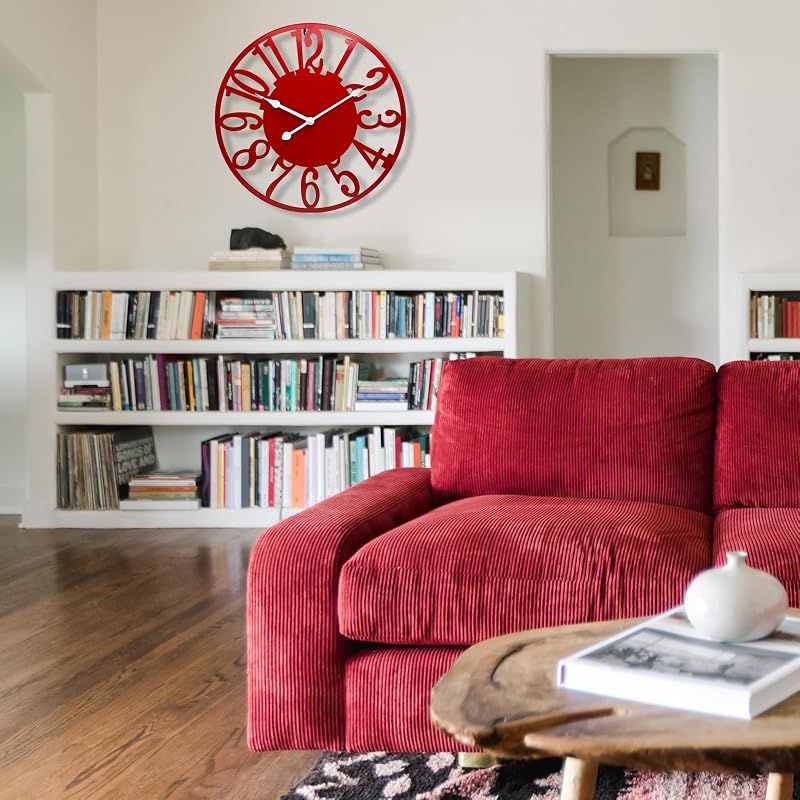 16 Inch Red Wall Clock - Battery Operated Analog Silent Movement - Variation: Red+16 Inch