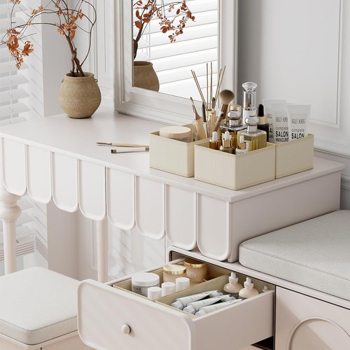 DIMJ Drawer Organizer - 12 Pack Foldable Fabric Storage Bins for Clothes | Beige Dresser Dividers