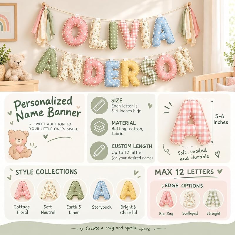 S1 Personalised Name Banner - Custom Fabric Nursery Name Sign