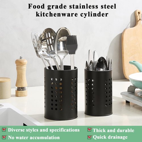 Berglander Kitchen Utensils Holder - Black Stainless Steel Cutlery Organizer for Farmhouse Style Countertops