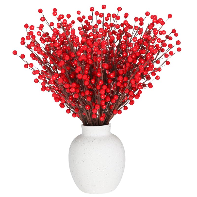 Variation - Breeze Touch 20 Pack Artificial Red Berry Stems 17.7in Faux Holly Berries for Christmas Tree Decor