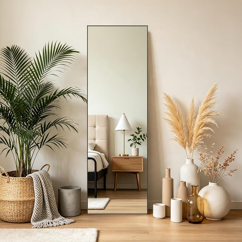 56x18 Full Length Mirror with Black Aluminum Frame - Freestanding Floor Standing